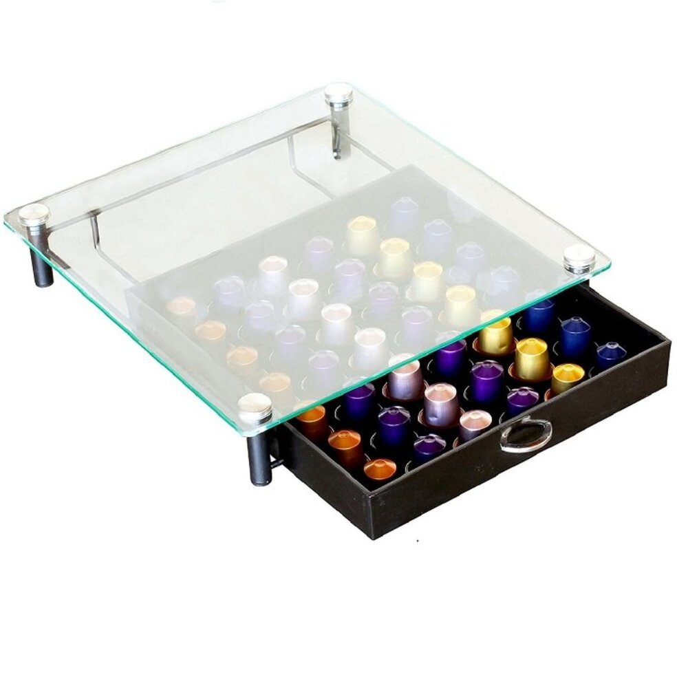 Tempered Glass Coffee Pod Drawer Compatible with Nespresso Original,42 Capsules